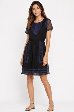 Madewell Augustine Embroidered Dress Black Blue Boho Size 2 Indie Festival